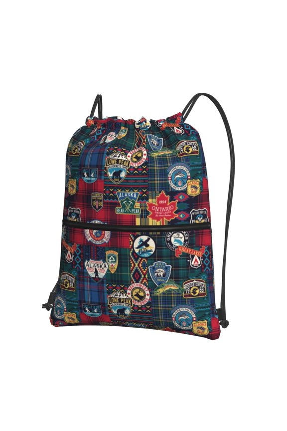 Adventure Camping Badge Drawstring Backpack String Bag Cinch Water Resistant for Gym Shopping Sport Yoga