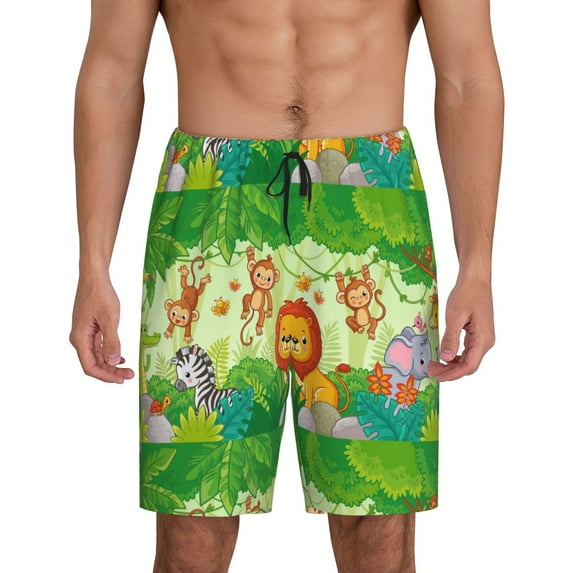 Naloa African Animals in the Jungle Men's Short Pajama Pants, Lounge Comfort Shorts with Elasticized Waistband and Side Pockets - 3X-Large