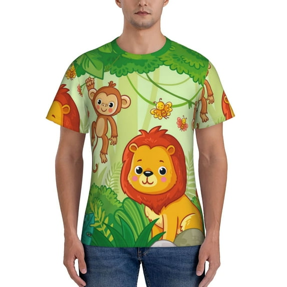 Naloa African Animals in the Jungle Men's T-Shirt Sport T-shirt Men's Basic Tee Casual Men's Shirt, Round Neck, Short Sleeves - Large