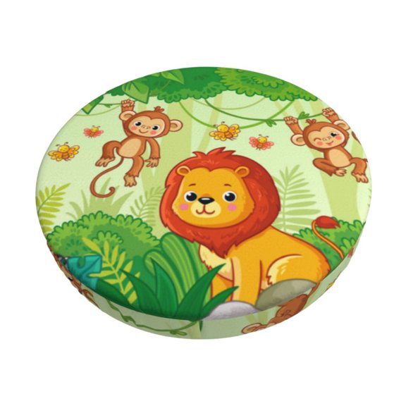 Naloa African Animals in the Jungle Round Bar Stool Cushion Cover 12-14 inch, Fits Kitchen, Office, Restaurant Chairs - 13 inch