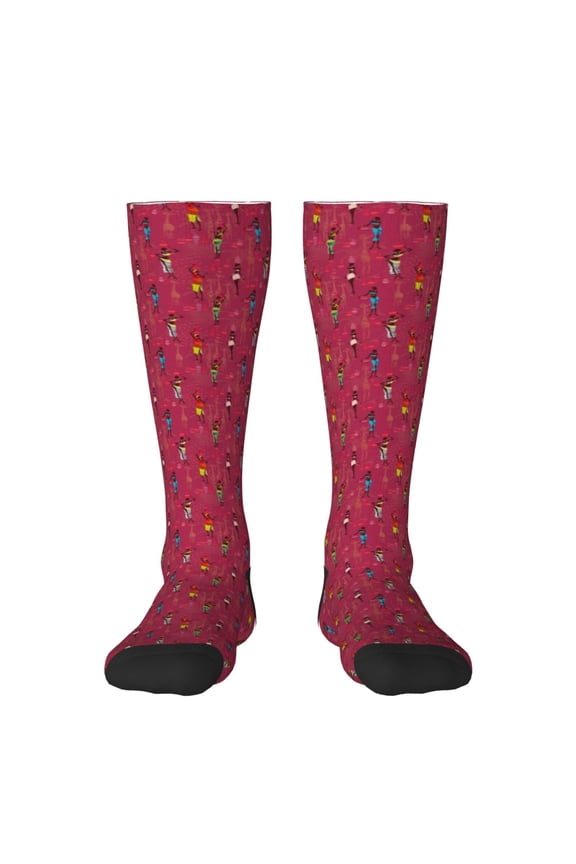 African Women Bearing Clay Pots Knee Socks, High Socks Long Stretchy Sock Women Knee High Stocking, Long Socks for Women