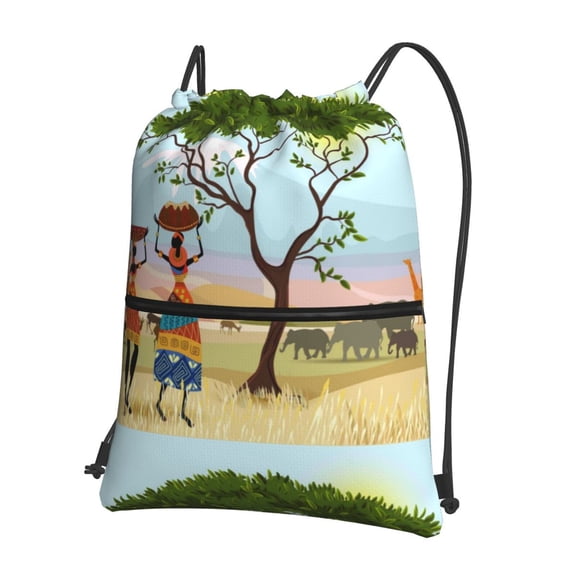 Naloa African Women Drawstring Backpack String Bag Cinch Water Resistant for Gym Shopping Sport Yoga