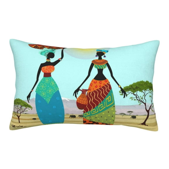 Naloa African Women in Mountain Landscape (2) Pillowcase, Throw Pillowcase, Wrinkle-Free, Stain-Resistant with Hidden Zipper for Bedroom Sofa - 16"x24"