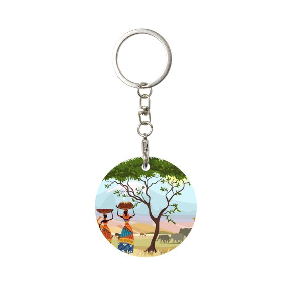 Naloa African Women Print Round Keychain Keychain Key Ring, Key Tag, Key Chain Bulk for Gift Accessories (Round)