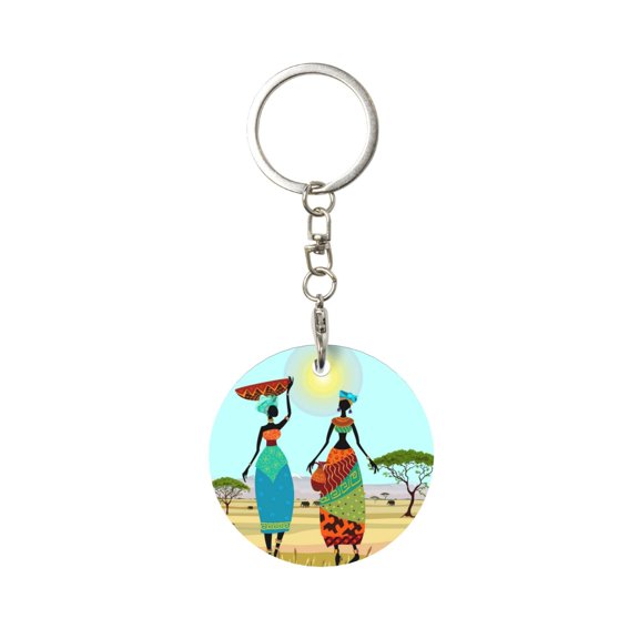 Naloa African Women Print Round Keychain Keychain Key Ring, Key Tag, Key Chain Bulk for Gift Accessories (Round)
