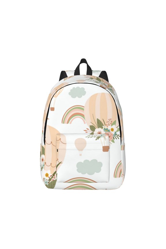 Air Balloon and Flower Canvas Backpack for Men Women Rucksack Casual Travel Daypack College Tote Satchel Bookbag for Teens-Small