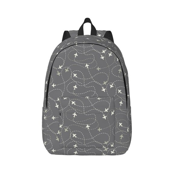 Naloa Airplane Routes Around The World Canvas Backpack for Men Women Rucksack Casual Travel Daypack College Tote Satchel Bookbag for Teens-Small