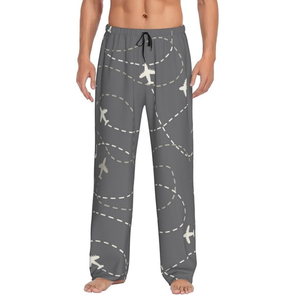 Naloa Airplane Routes Around The World Pajama Pants Men, PJ Bottoms, Sleep & Lounge Pants-Large
