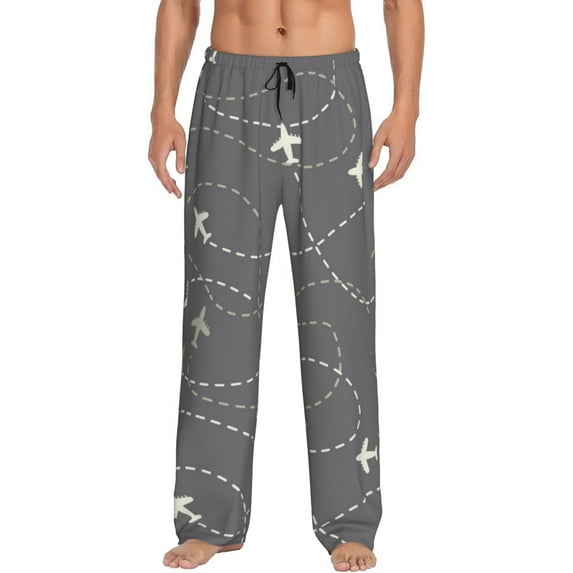 Naloa Airplane Routes Around The World Pajama Pants Men, PJ Bottoms, Sleep & Lounge Pants-Small