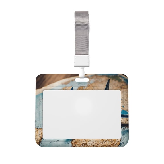 Naloa Airplane World Map Adventure Card Badge Holder Work Badge Sleeve for Office, School, Factory, ID Credit Cards, Driver Licenses and Passes