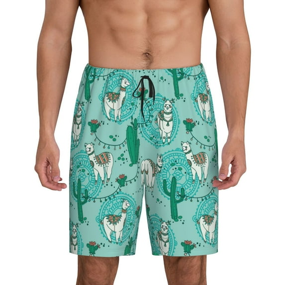 Naloa Alapaca in Boho Men's Short Pajama Pants, Lounge Comfort Shorts with Elasticized Waistband and Side Pockets - 3X-Large