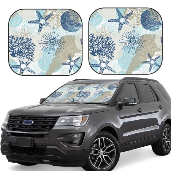 Naloa Algae Corals and Seashells 2 Piece Foldable Car Sun Shades, Car Windshield Sunshade, Front Window Sunshade for Car, Truck, SUV - Small
