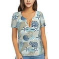 thumbnail image 1 of Naloa Algae Corals and Seashells Print T-Shirts Short Sleeve V Neck Tees for Women Fashion Tops Trendy Lightweight Soft Casual Summer Outfits Clothes, 1 of 5