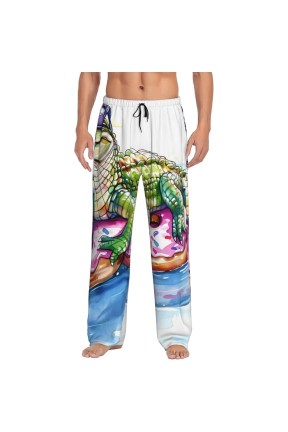Alligator Donut Pool Float Pajama Pants Men, PJ Bottoms, Sleep & Lounge Pants-Medium