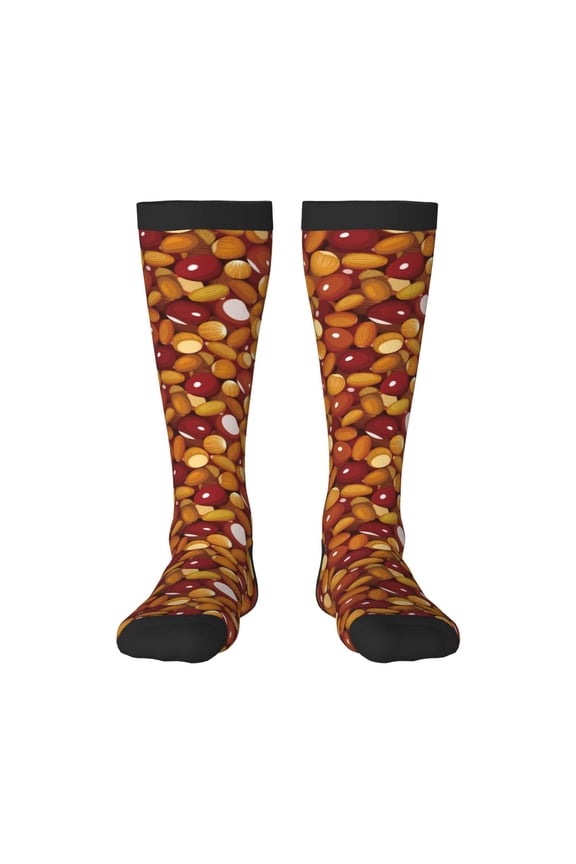 Almond Nuts Thigh High Socks Extra Long Stretchy Sock Women Over Knee High Opaque Stocking Daily Wear