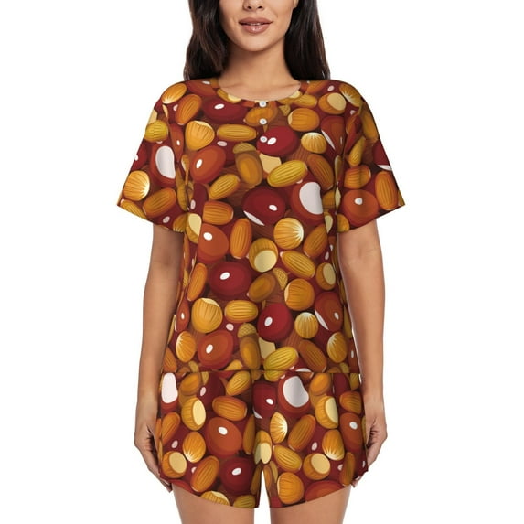 Naloa Almond Nuts Women's Short-Sleeved Pajama Set, Loungewear, Summer pajamas, Breathable Cozy - 4X-Large
