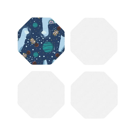 Naloa Alpaca Astronaut in Space Leather Coasters for Drinks, Durable Drink Coasters 4 Set for Tabletop Protection, Luxurious Home Décor and Housewarming Gift ( {designName})Octagon