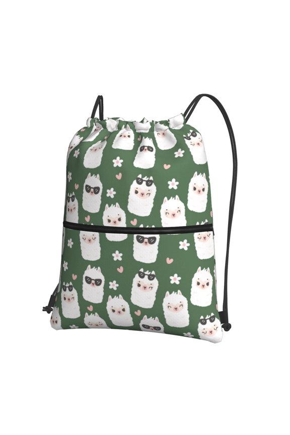 Alpaca Faces Drawstring Backpack String Bag Cinch Water Resistant for Gym Shopping Sport Yoga