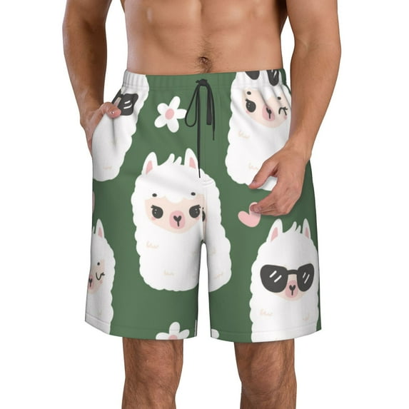 Naloa Alpaca Faces Men's Beach Shorts, Surfing shorts, Swim trunks, Quick Dry Swim Trunks for Surfing Beach Fun - Small