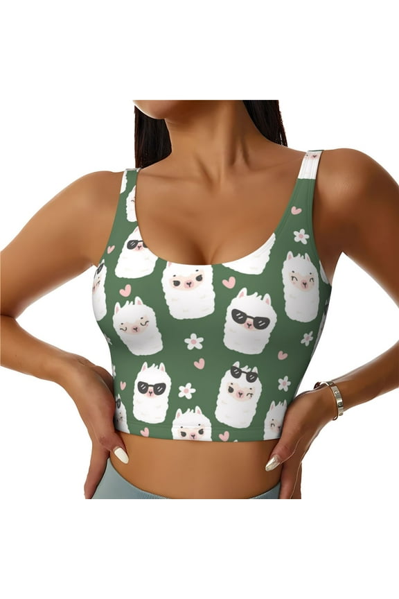 Alpaca Faces Sports Bras for Women, High Support Bra with Removable Pads, Comfortable - X-Large