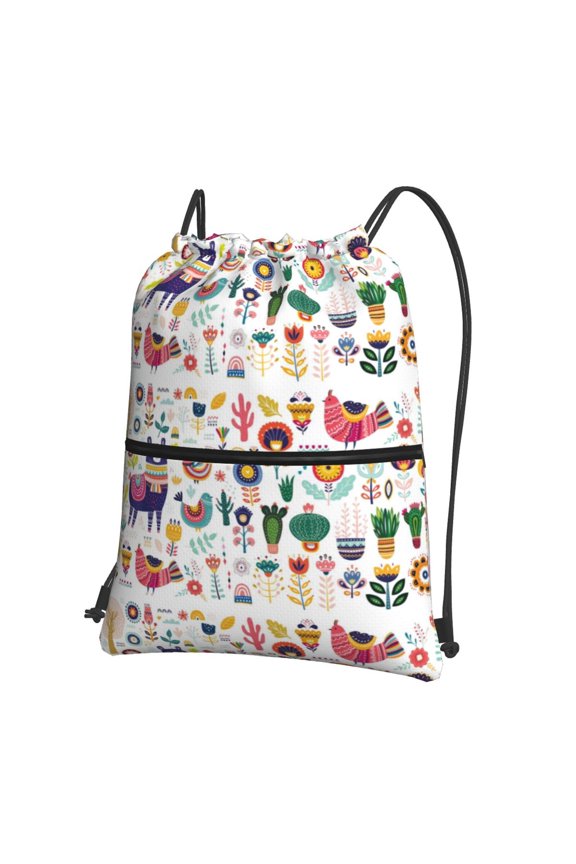 Alpaca Flower Drawstring Backpack String Bag Cinch Water Resistant for Gym Shopping Sport Yoga