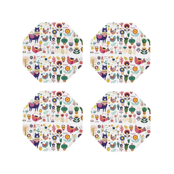 Naloa Alpaca Flower Leather Coasters for Drinks, Durable Drink Coasters 4 Set for Tabletop Protection, Luxurious Home Décor and Housewarming Gift ( {designName})Octagon