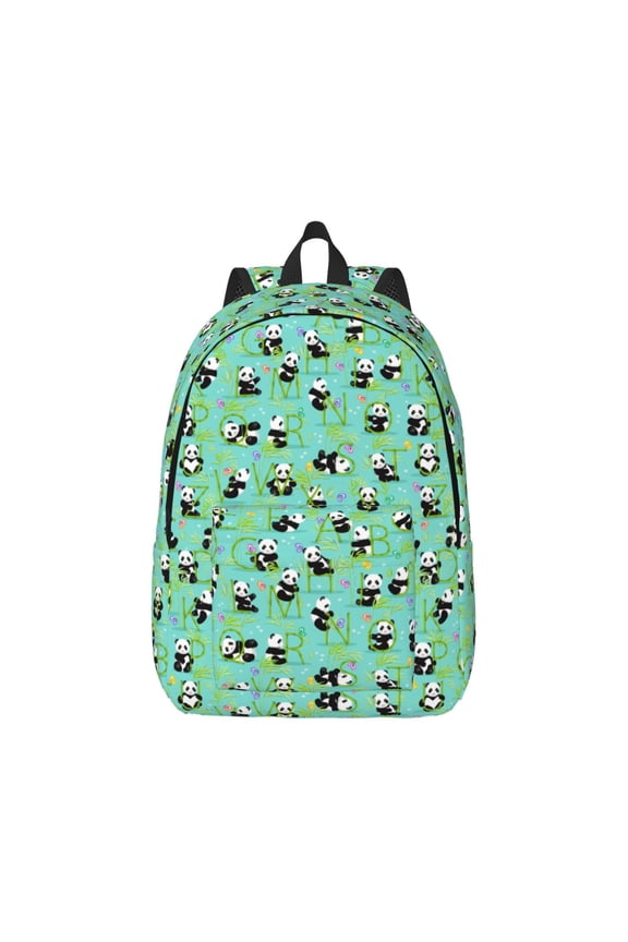 Alphabet And Panda Canvas Backpack for Men Women Rucksack Casual Travel Daypack College Tote Satchel Bookbag for Teens-Small