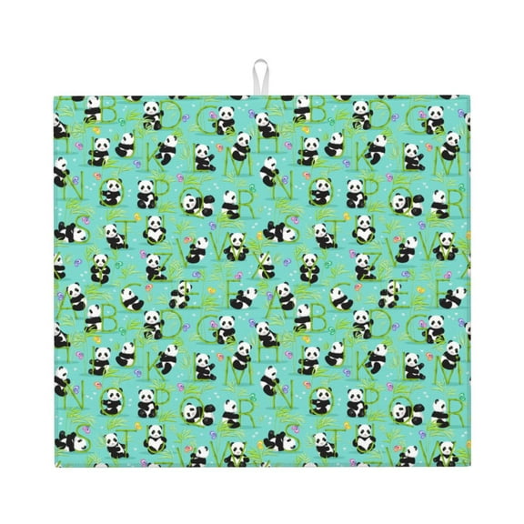 Naloa Alphabet And Panda Dish Drying Mat for Kitchen Counter, Heat Resistant Drainer Mats, Absorbent Draining Mat,Dish Rack Pad,16"x18"