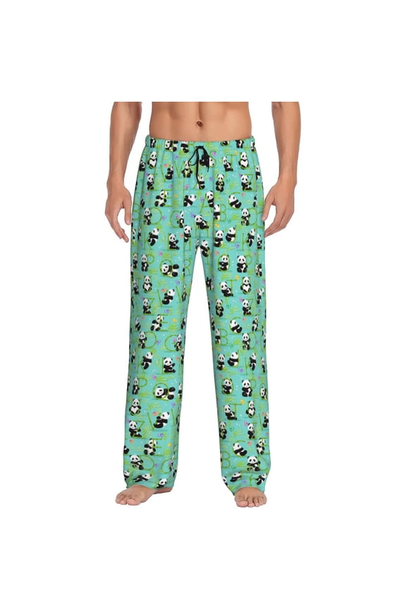 Alphabet And Panda Pajama Pants Men, PJ Bottoms, Sleep & Lounge Pants-Medium