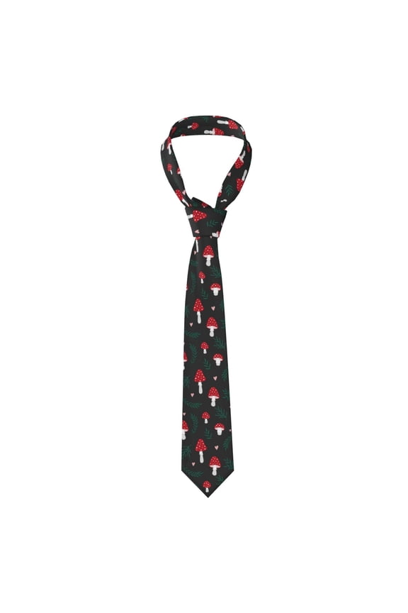 Amanita Mushroom Print Solid Color Tie Formal Necktie for MenSuitable for business, daily life, work