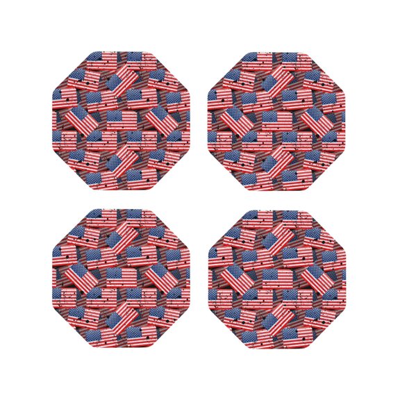 Naloa America Flags1 Leather Coasters for Drinks, Durable Drink Coasters 4 Set for Tabletop Protection, Luxurious Home Décor and Housewarming Gift ( {designName})Octagon