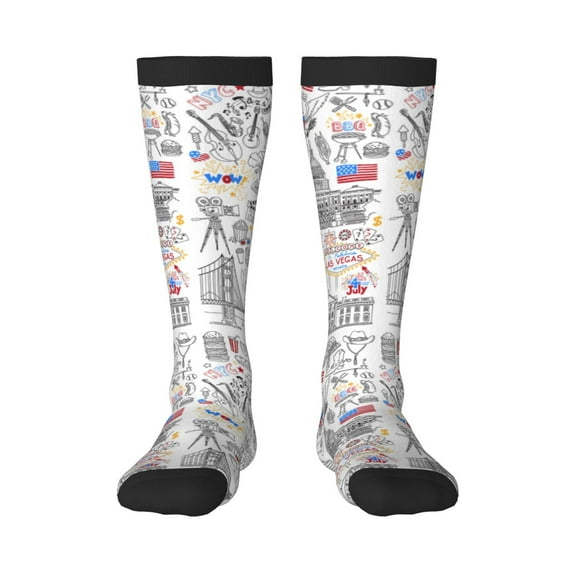 Naloa America Landmarks2 Thigh High Socks Extra Long Stretchy Sock Women Over Knee High Opaque Stocking Daily Wear
