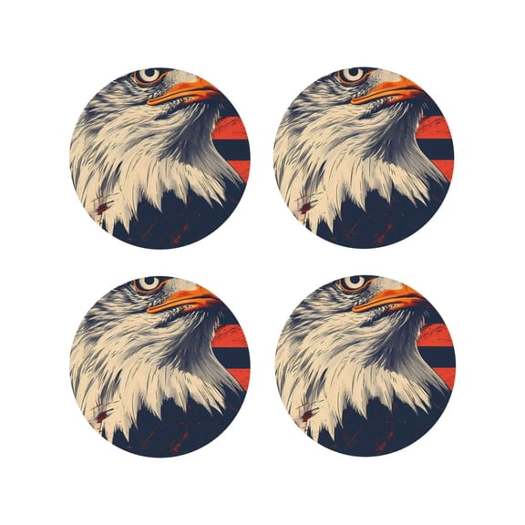 Naloa American Bald Eagle A Leather Coasters for Drinks, Durable Drink Coasters 4 Set for Tabletop Protection, Luxurious Home Décor and Housewarming Gift ( {designName})Round Shape