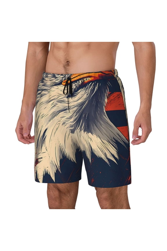 American Bald Eagle A Print Men Swim Trunks with Compression Liner ,Board Shorts,Men's Swim Shorts with Drawstring and Elastic Waistband-X-Large