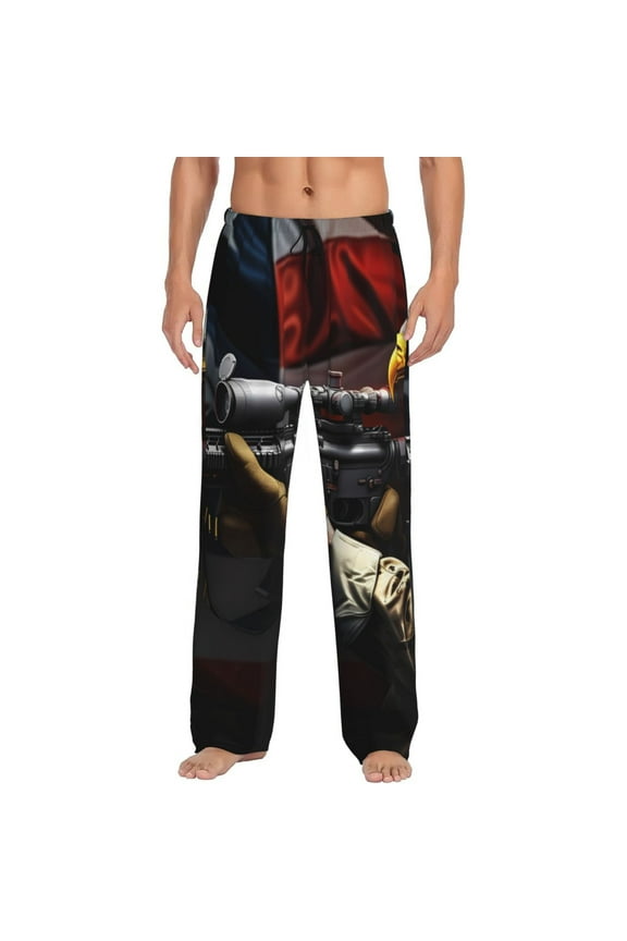 American Bald Eagle Warrior Pajama Pants Men, PJ Bottoms, Sleep & Lounge Pants-X-Large