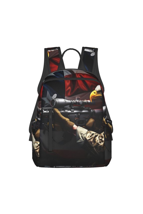 American Bald Eagle Warrior Print Lightweight DayBackpack Suitable for school, work, shopping, travel, etc.