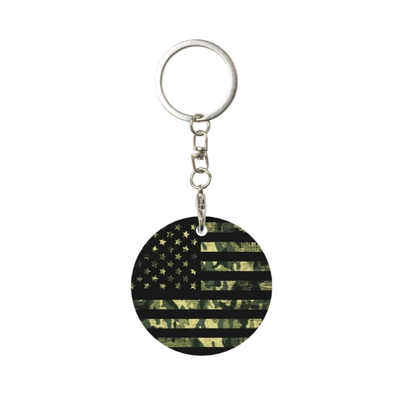 Naloa American Flag Camo Print Round Keychain Keychain Key Ring, Key Tag, Key Chain Bulk for Gift Accessories (Round)