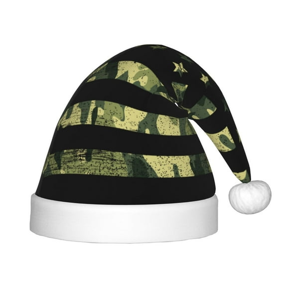 Naloa American Flag Camo Santa Hat for Kids Baby Christmas Hats,Girls Boys Toddler Plush Xmas Holiday Hat,Luxury Santa Claus Hat