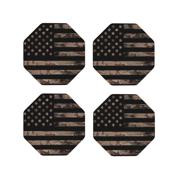 Naloa American Flag with Desert Camouflage Leather Coasters for Drinks, Durable Drink Coasters 4 Set for Tabletop Protection, Luxurious Home Décor and Housewarming Gift ( {designName})Octagon