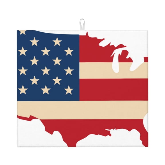 Naloa American Flag Map Dish Drying Mat for Kitchen Counter, Heat Resistant Drainer Mats, Absorbent Draining Mat,Dish Rack Pad,16"x18"