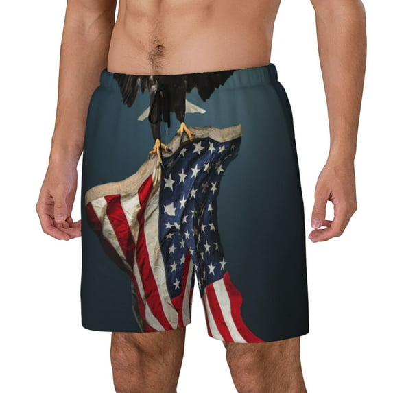 Naloa American Flag Print Men Swim Trunks with Compression Liner ,Board Shorts,Men's Swim Shorts with Drawstring and Elastic Waistband-X-Large