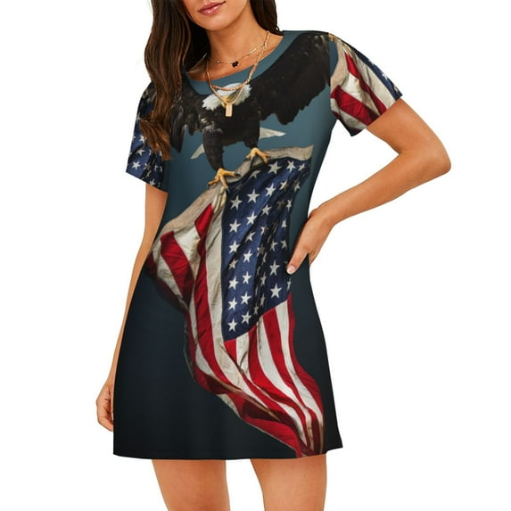 Naloa American Flag Print Women Nightgowns,Womens Loungewear,Short Sleeve Sleepwear,Comfy Ladies Nightdress