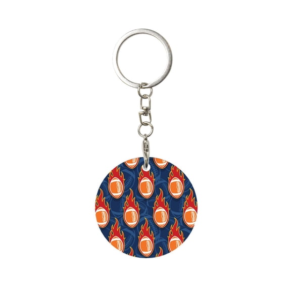 Naloa American Football and Fire Flames Print Round Keychain Keychain Key Ring, Key Tag, Key Chain Bulk for Gift Accessories (Round)