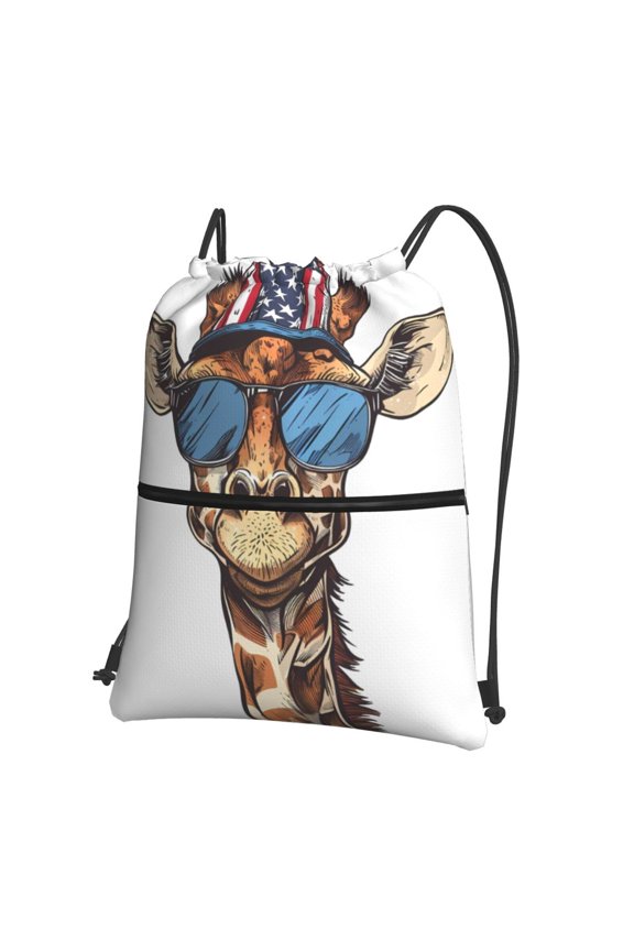 American Giraffe Style Drawstring Backpack String Bag Cinch Water Resistant for Gym Shopping Sport Yoga