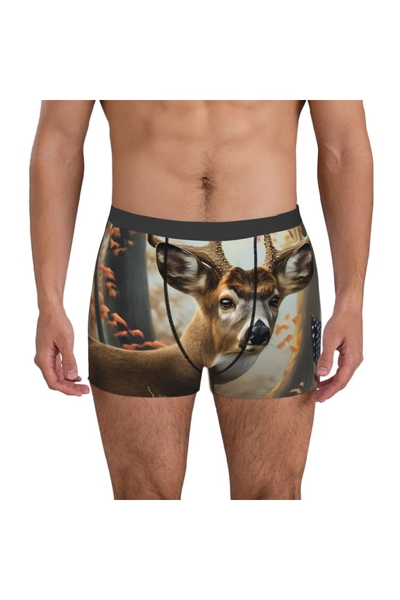 American Wildlife Deer Forest Mens Underwear - Boxers for Men, Mens Boxer Briefs, Classic Briefs for Men-Medium