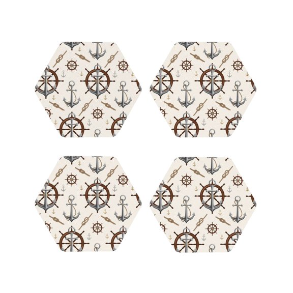 Naloa Anchor with Rope Leather Coasters for Drinks, Durable Drink Coasters 4 Set for Tabletop Protection, Luxurious Home Décor and Housewarming Gift ( {designName})Hexagon