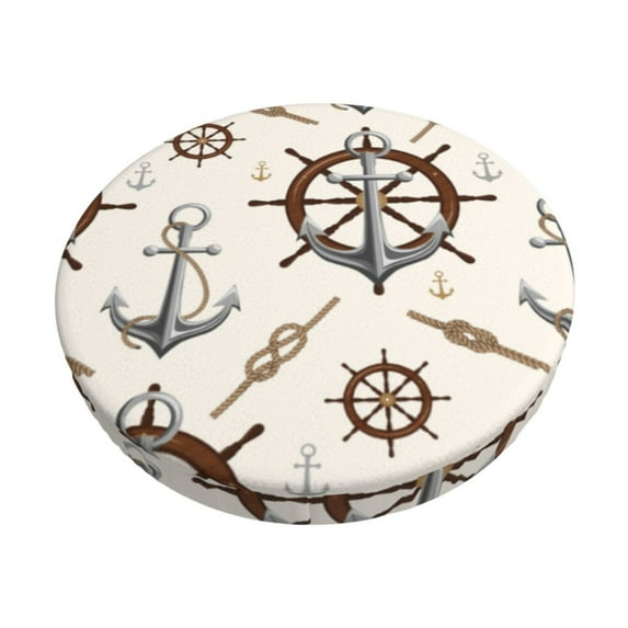 Naloa Anchor with Rope Round Bar Stool Cushion Cover 12-14 inch, Fits Kitchen, Office, Restaurant Chairs - 13 inch