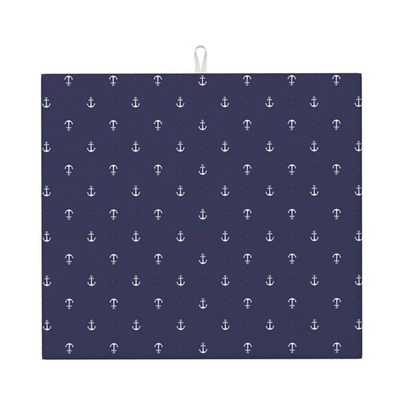 Naloa Anchors Heart Blue Dish Drying Mat for Kitchen Counter, Heat Resistant Drainer Mats, Absorbent Draining Mat,Dish Rack Pad,16"x18"