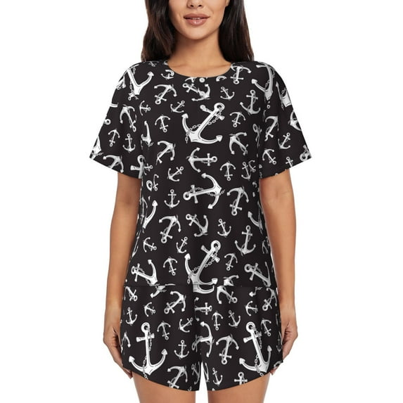 Naloa Anchors Women's Short-Sleeved Pajama Set, Loungewear, Summer pajamas, Breathable Cozy - XX-Large