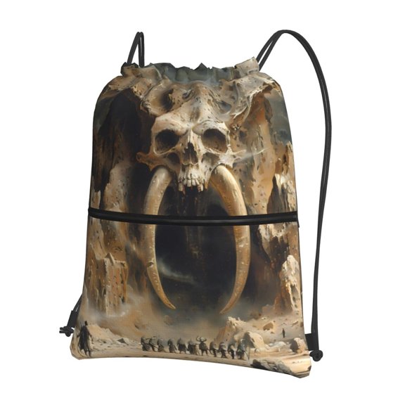 Naloa Ancient Skull Cave Landscape Drawstring Backpack String Bag Cinch Water Resistant for Gym Shopping Sport Yoga